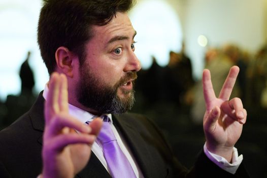 Youtuber Carl Benjamin is interviewed following a UKIP press conference on April 18, 2019 in London, England. As the date for Brexit has been extended, it is likely that the UK will take part in the forthcoming European Elections to choose MEPs to represent regions of the UK in the European Parliament. (Photo by Leon Neal/Getty Images)