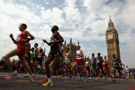 London marathon runners pass Big Ben