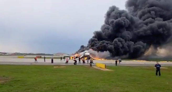 Aerflot plane burns on the runway of Moscow airport after crash