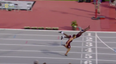 College athlete risks it all with superman dive to win 400m hurdles