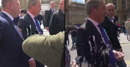 Nigel Farage erupts at security after being hit with milkshake while campaigning in Newcastle