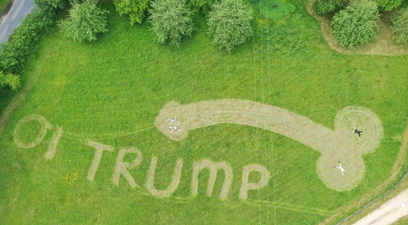 Student mows giant penis into lawn to greet Donald Trump’s arrival at Stansted Airport