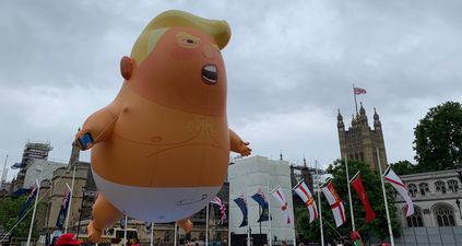 The Donald Trump baby blimp has taken flight over London again