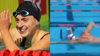 Olympic champion swims length of pool with glass of chocolate milk on her head