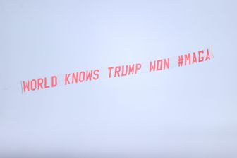 MAGA banner flown over Goodison Park during Manchester United vs Everton