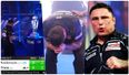 Gerwyn Price walks right up to the Sid Waddell trophy before finally nailing his 12th match dart