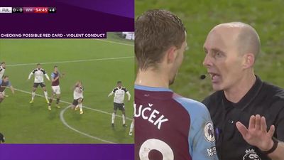 Tomas Soucek harshly sent off by Mike Dean after VAR review