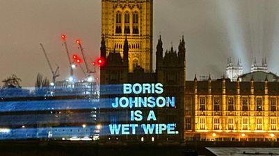 YouTubers project ‘Boris Johnson is a wet wipe’ onto houses of parliament