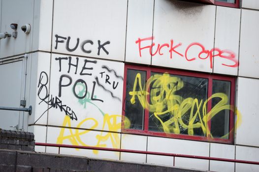 Bristol police station covered in graffiti following protests