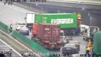 Evergreen truck blocks Chinese motorway days after boat blocks Suez Canal