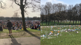 Park left destroyed as thousands leave litter on ground on hottest March day in half a century