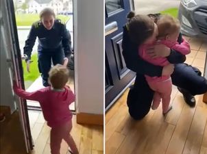 Irish mother reunites with her child as she returns from Navy ship