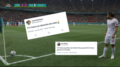 Viewers complain as ITV Hub stuck on third minute of France vs Switzerland