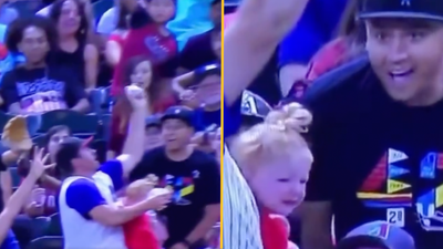 Dad drops baby, catches ball and baby without spilling his beer