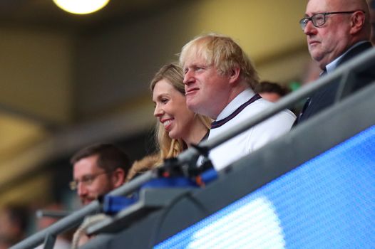 Boris Johnson attends England's Euros 2020 semi final at Wembley versus Denmark