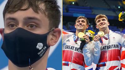 Emotional Tom Daley weeps with joy during gold medal presentation