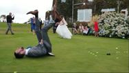 Bride whacks rounders ball into husband’s groin and leaves entire wedding party in hysterics