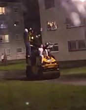 Video shows teens joyriding steamroller through a housing estate