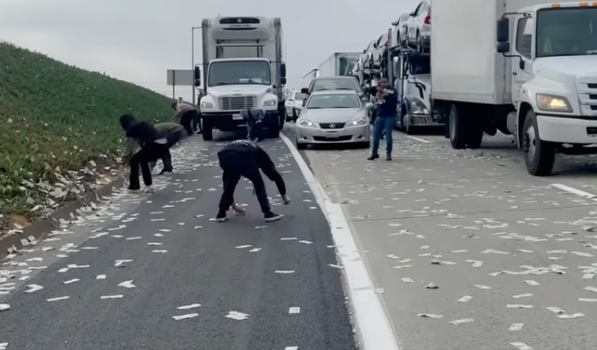 Armoured truck spills cash all over San Diego highway