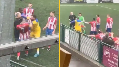 Referee attacked after showing red card as brawl breaks out in non-league match