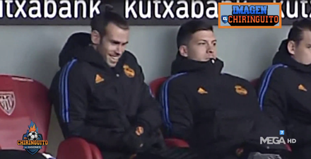 Gareth Bale laughs at Eden Hazard after he’s told to sit on the bench despite warming up