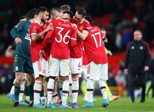 Marcus Rashford offers support to Anthony Elanga after penalty miss