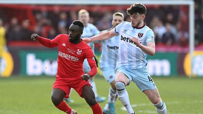 Declan Rice showered with Kidderminster players after FA Cup game