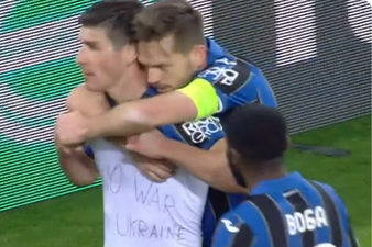 Ruslan Malinovskyi reveals shirt reading ‘No war in Ukraine’ after Atalanta goal