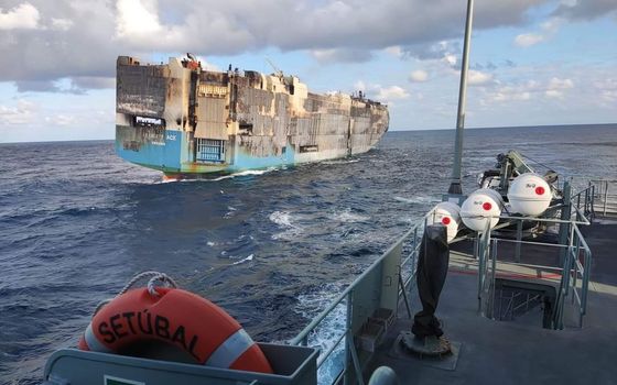 Burning cargo ship sinks