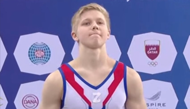 Gymnast wears pro-war symbol on podium