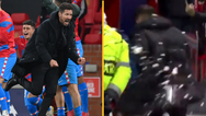 Diego Simeone struck by bottles from Man United crowd after Champions League win