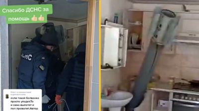 Video shows unexploded missile piece found lodged inside kitchen cupboard in Ukraine