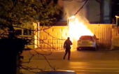 Car rams into gates of Russian Embassy in fiery blaze