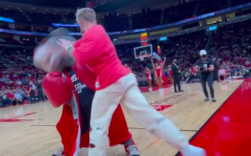 Video shows Jake Paul secure his latest KO – against a mascot at basketball game