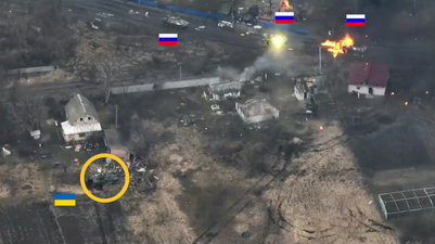 Moment single Ukrainian tank stops entire Russian column