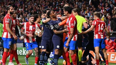 Man City and Atletico Madrid players clash during Champions League tie