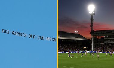 ‘Kick rapists off the pitch’ banner flown over Premier League opener