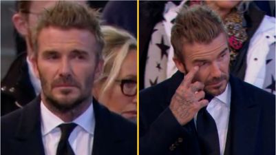 David Beckham cries as he walks past Queen’s coffin