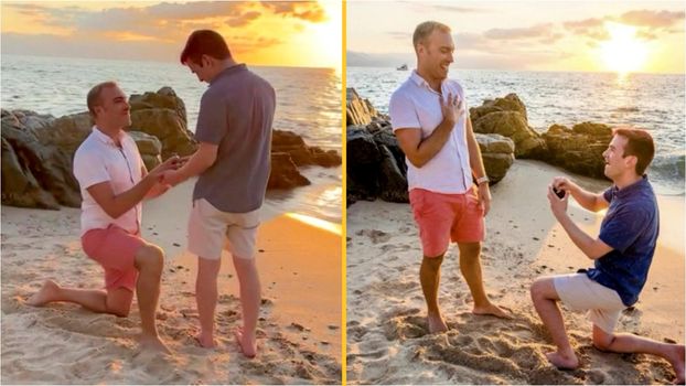 Couple propose to each other at the same time