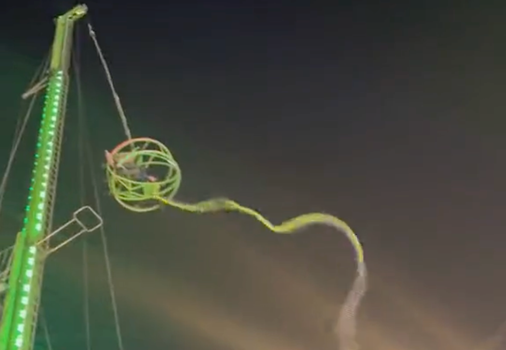 Terrifying moment Winter Wonderland slingshot ride snaps with people trapped inside