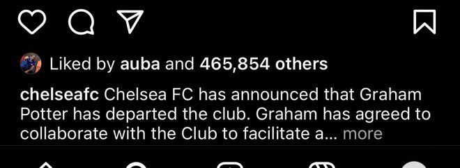 Aubameyang 'liked' the official Instagram announcement from Chelsea confirming Potter's sacking (Instagram)