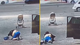 Heart-stopping moment stroller with baby in it rolls towards highway after mum falls over – twice