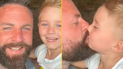 Dad hits back after vile trolls slam him for kissing his 5-year-old son on lips