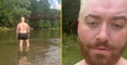 Sam Smith shows off new facial hair while posing in lake