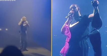 Drake urges crowd to stop throwing bras at him because son is present