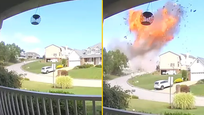 Heart-stopping video captures moment house suddenly explodes