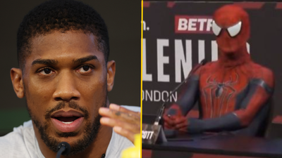 Boxer turns up to Anthony Joshua presser as Spider-Man and mocks the size of his penis