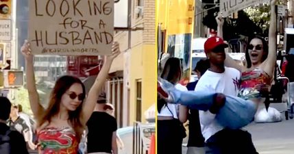 Woman sick of dating apps takes to streets with cardboard ‘looking for a husband’ sign