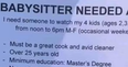 Mum slammed by thousands for ridiculous advert for babysitter