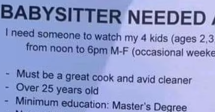 Mum slammed by thousands for ridiculous advert for babysitter